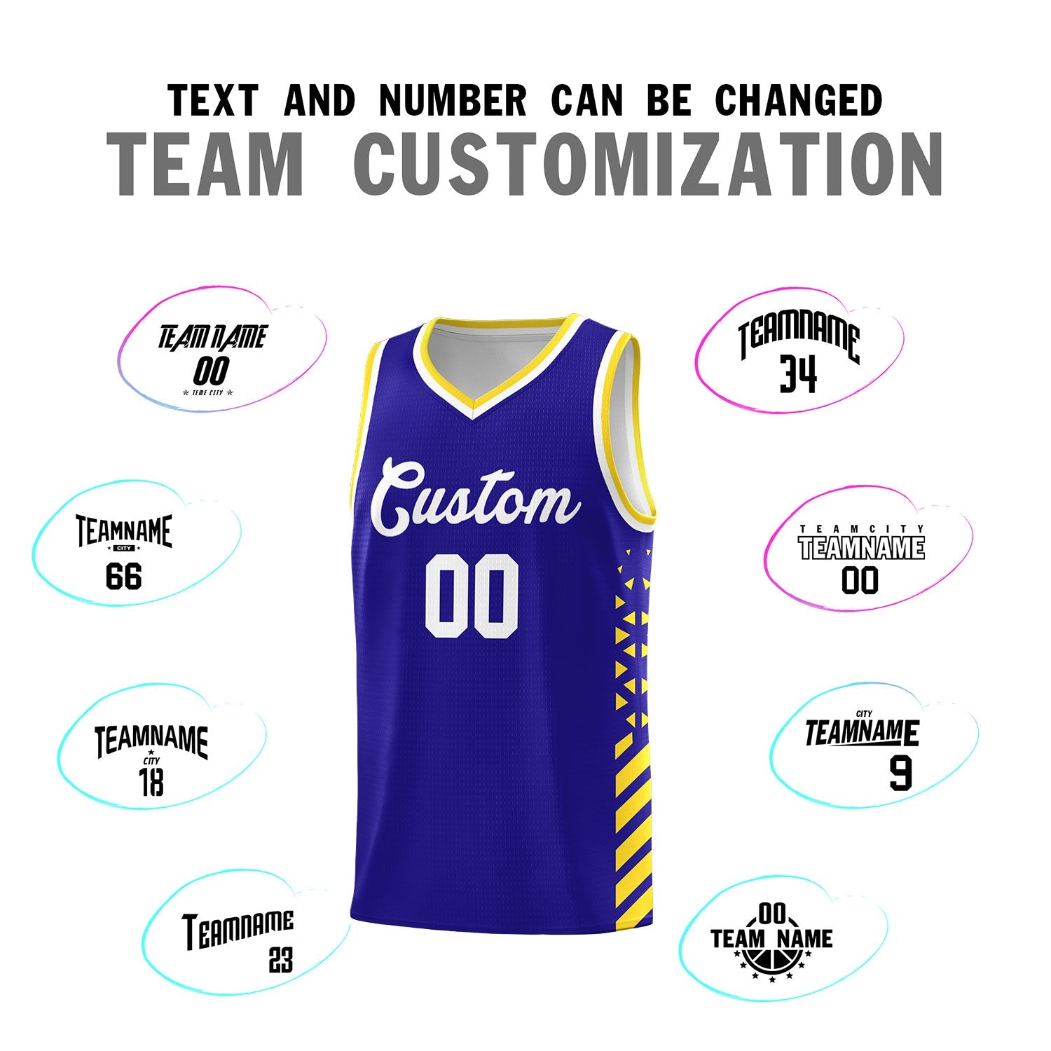 Custom Royal Blue Gold White Side Diamond Shapes Stripes Basketball Jersey | For Men,Sublimation Printed,Perfect for Teams,Perfect for Coaches | KXKSHOP