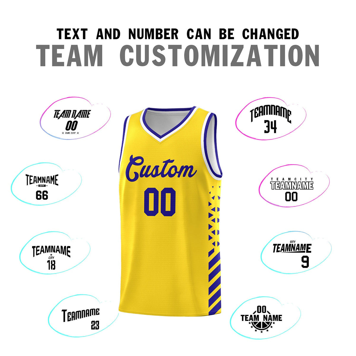 Custom Gold Royal Blue White Side Diamond Shapes Stripes Basketball Jersey | For Men,Sublimation Printed,Perfect for Teams,Perfect for Coaches | KXKSHOP