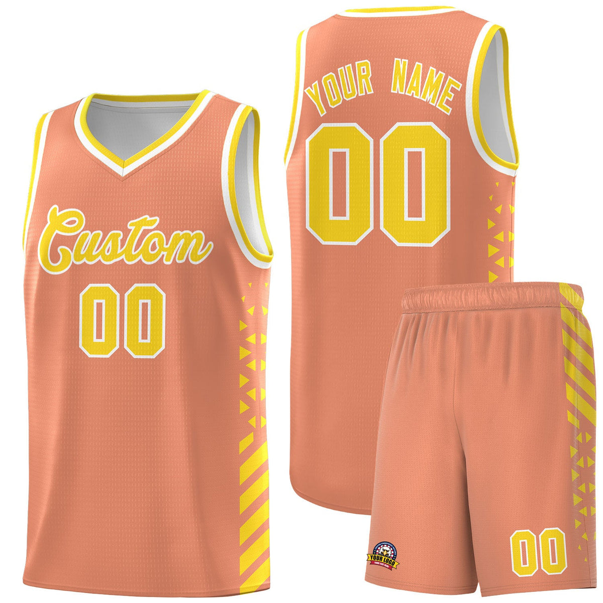 Custom Light Orange Gold White Side Diamond Shapes Stripes Basketball Jersey | For Men,Sublimation Printed,Perfect for Teams,Perfect for Coaches | KXKSHOP