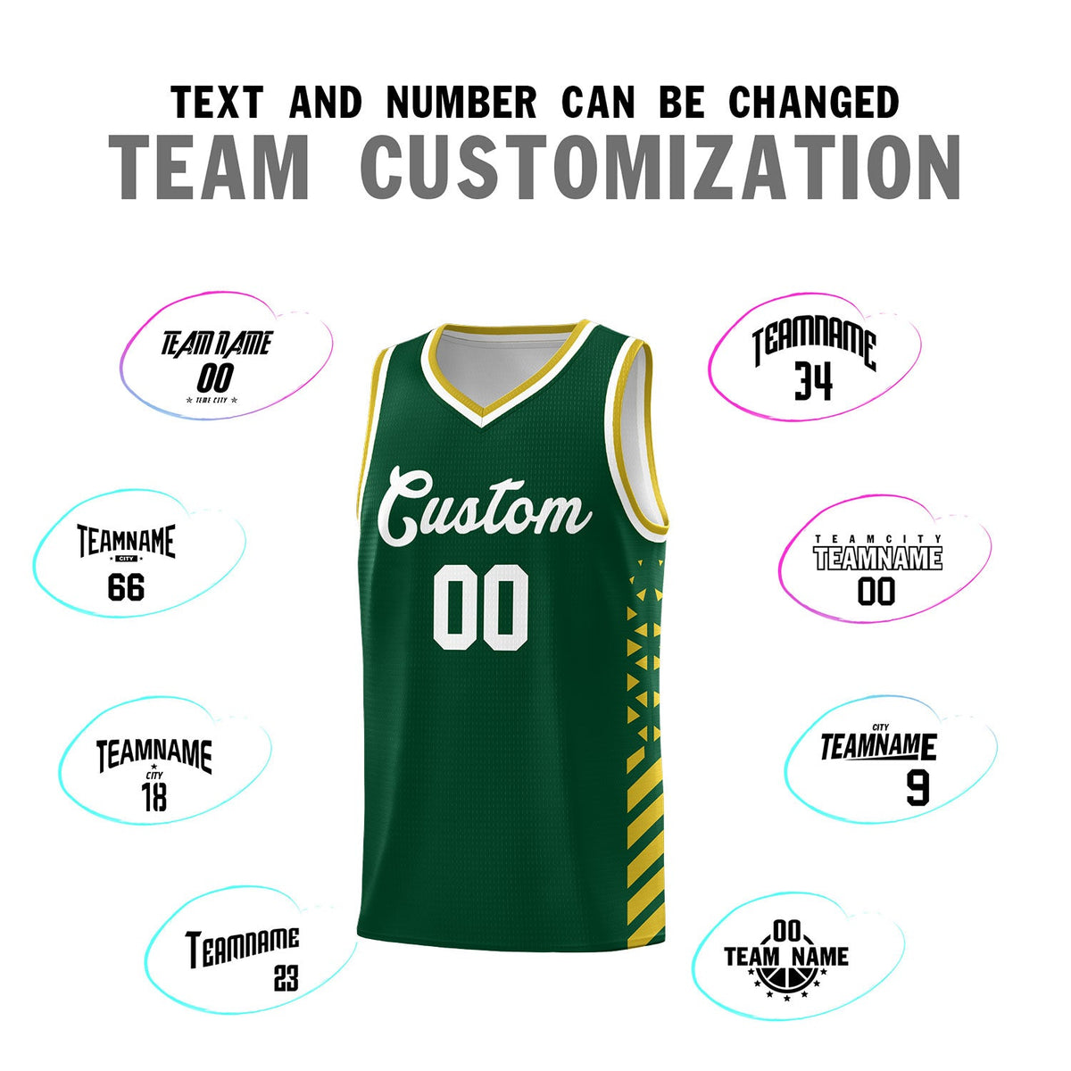 Custom Hunter Green Old Gold White Side Diamond Shapes Stripes Basketball Jersey | For Men,Sublimation Printed,Perfect for Teams,Perfect for Coaches | KXKSHOP