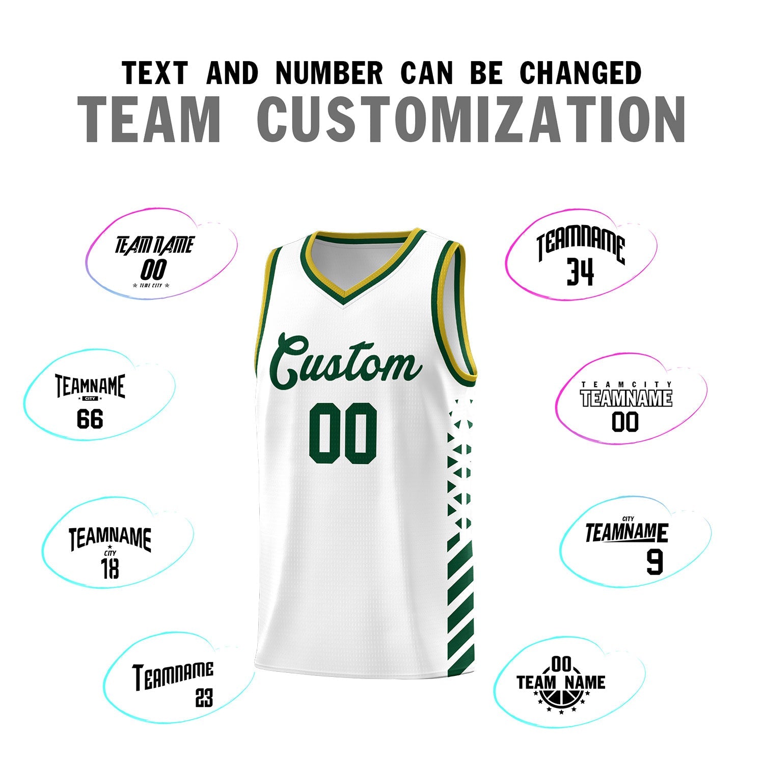 Custom White Hunter Green Old Gold Side Diamond Shapes Stripes Basketball Jersey | For Men,Sublimation Printed,Perfect for Teams,Perfect for Coaches | KXKSHOP