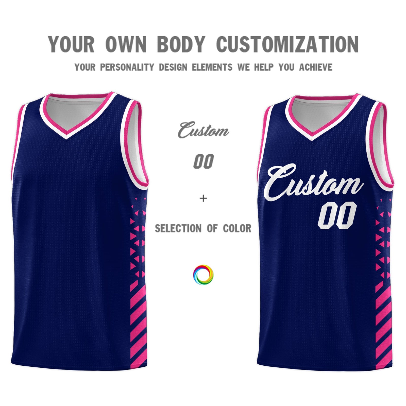 Custom Navy Rose Red White Side Diamond Shapes Stripes Basketball Jersey | For Men,Sublimation Printed,Perfect for Teams,Perfect for Coaches | KXKSHOP