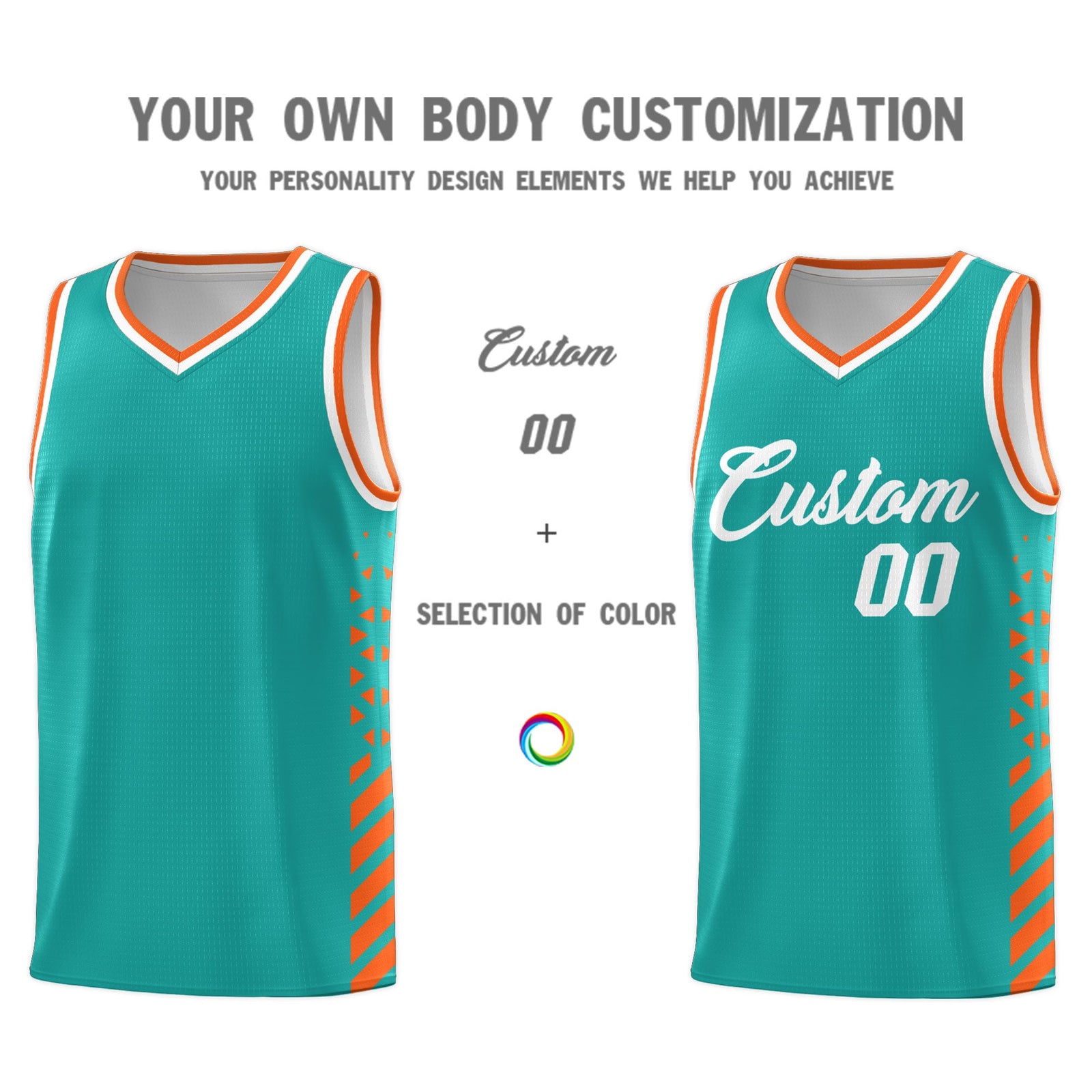 Custom Aqua Orange White Side Diamond Shapes Stripes Basketball Jersey | For Men,Sublimation Printed,Perfect for Teams,Perfect for Coaches | KXKSHOP