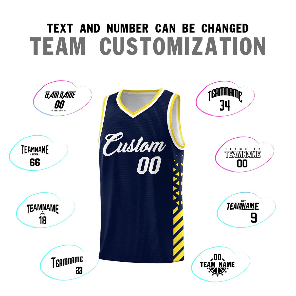 Custom Navy Gold White Side Diamond Shapes Stripes Basketball Jersey | For Men,Sublimation Printed,Perfect for Teams,Perfect for Coaches | KXKSHOP