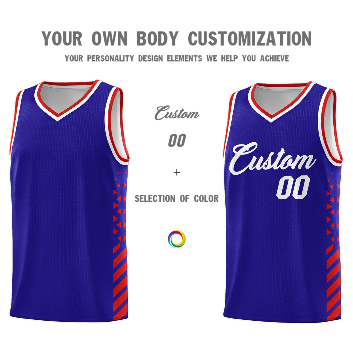Custom Royal Blue Red White Side Diamond Shapes Stripes Basketball Jersey | For Men,Sublimation Printed,Perfect for Teams,Perfect for Coaches | KXKSHOP