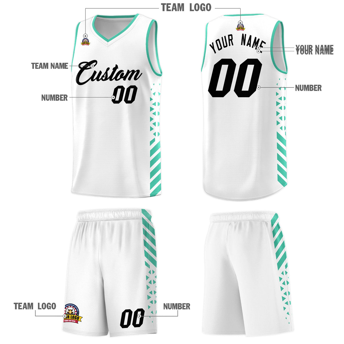 Custom White Bright Green Side Diamond Shapes Stripes Basketball Jersey | For Men,Sublimation Printed,Perfect for Teams,Perfect for Coaches | KXKSHOP