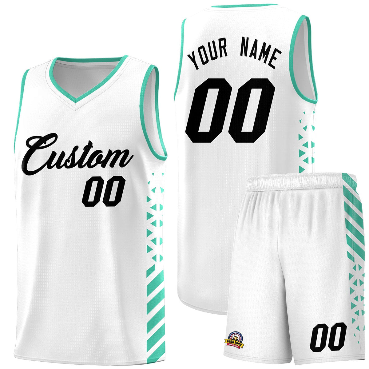 Custom White Bright Green Side Diamond Shapes Stripes Basketball Jersey | For Men,Sublimation Printed,Perfect for Teams,Perfect for Coaches | KXKSHOP