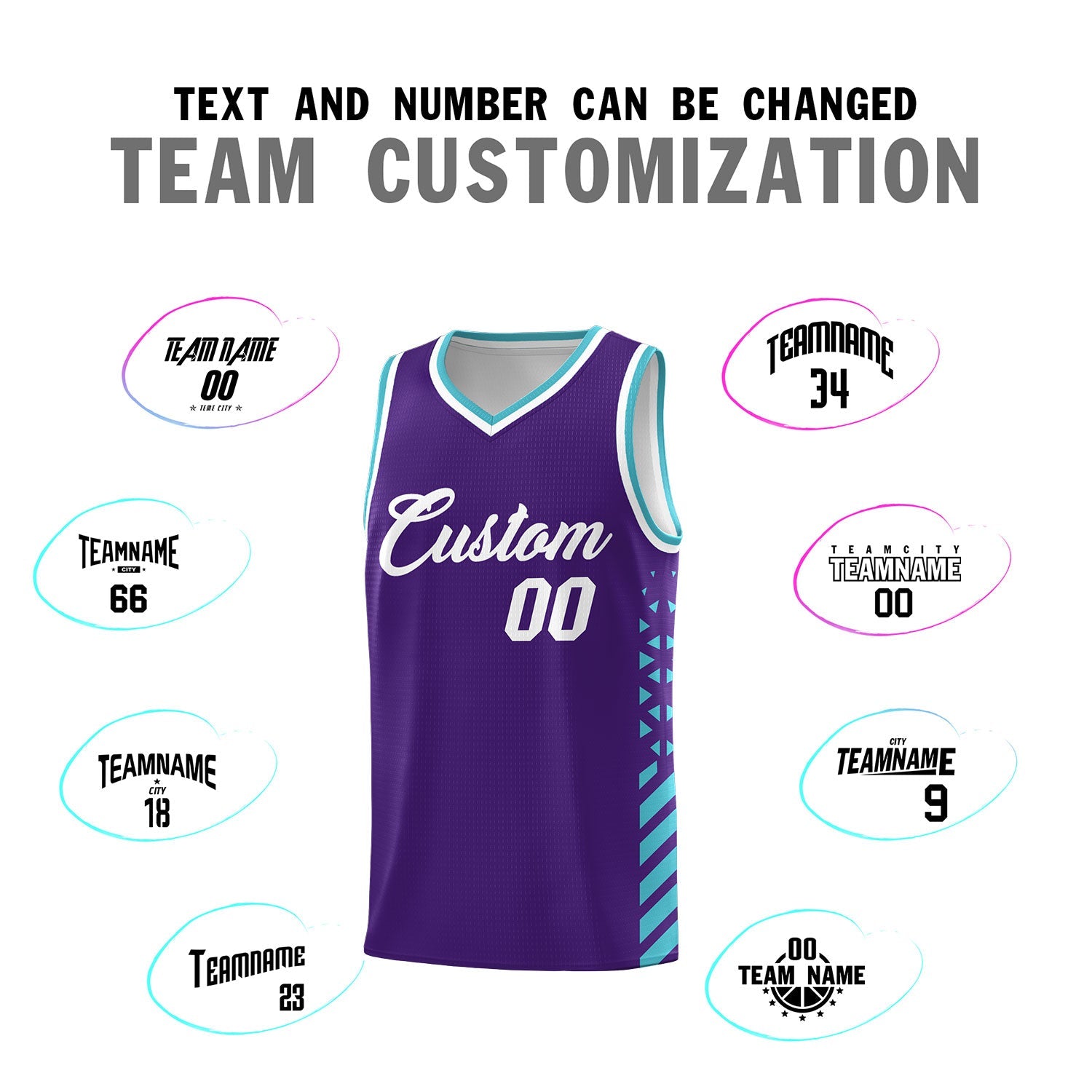 Custom Purple Sky Blue White Side Diamond Shapes Stripes Basketball Jersey | For Men,Sublimation Printed,Perfect for Teams,Perfect for Coaches | KXKSHOP