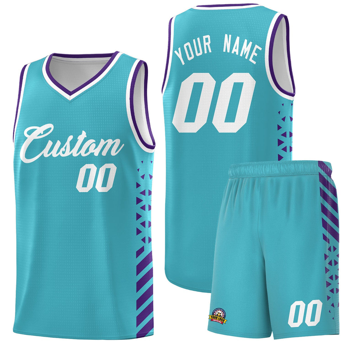 Custom Sky Blue Purple White Side Diamond Shapes Stripes Basketball Jersey | For Men,Sublimation Printed,Perfect for Teams,Perfect for Coaches | KXKSHOP