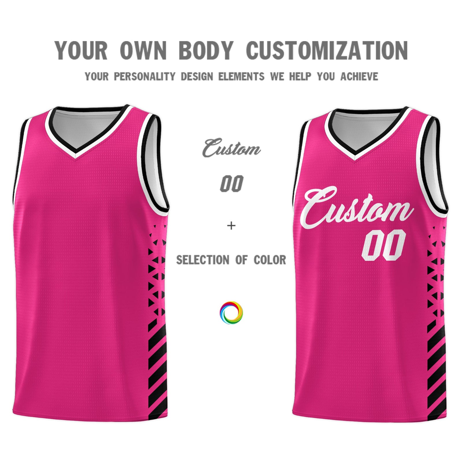 Custom Rose Red Black White Side Diamond Shapes Stripes Basketball Jersey | For Men,Sublimation Printed,Perfect for Teams,Perfect for Coaches | KXKSHOP