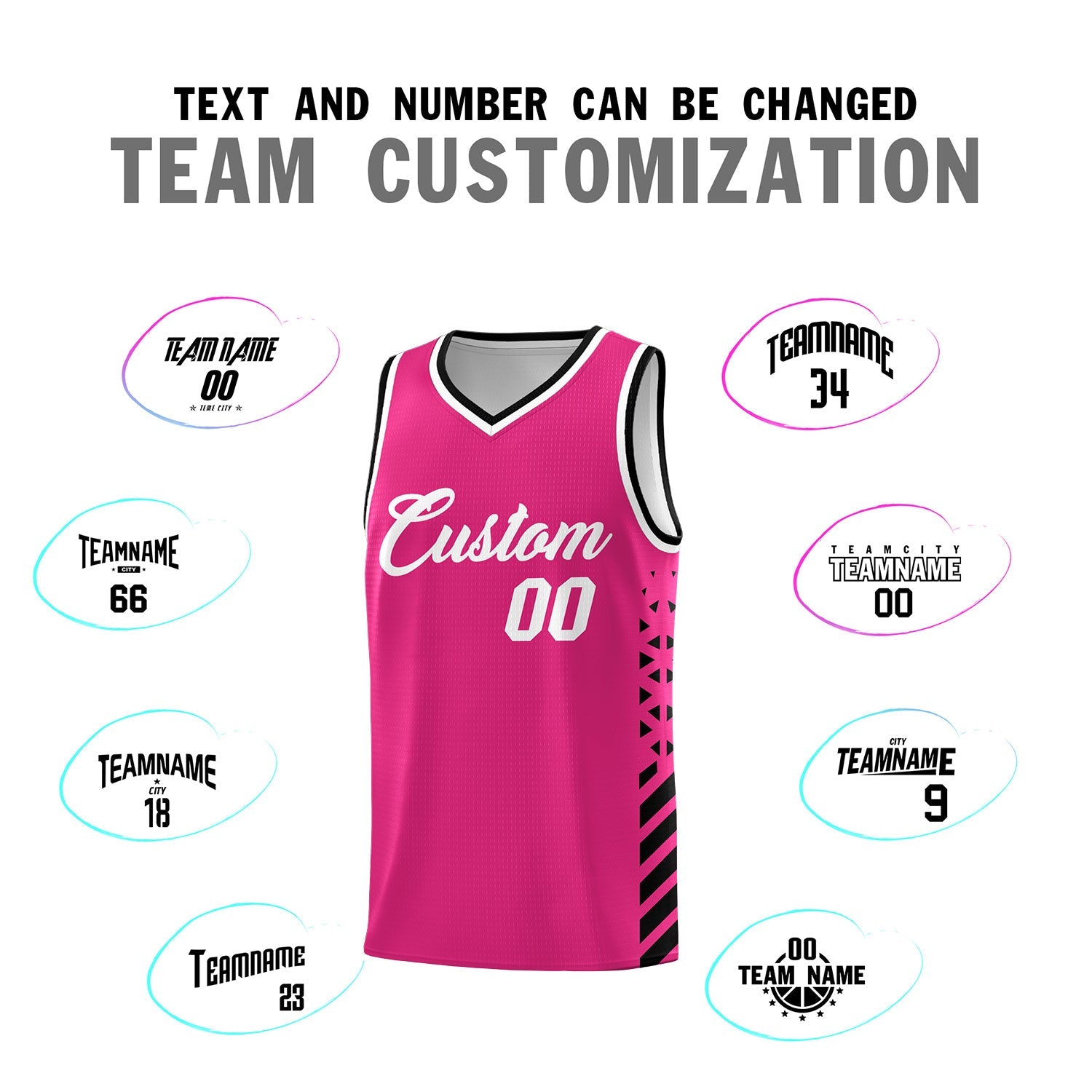 Custom Rose Red Black White Side Diamond Shapes Stripes Basketball Jersey | For Men,Sublimation Printed,Perfect for Teams,Perfect for Coaches | KXKSHOP
