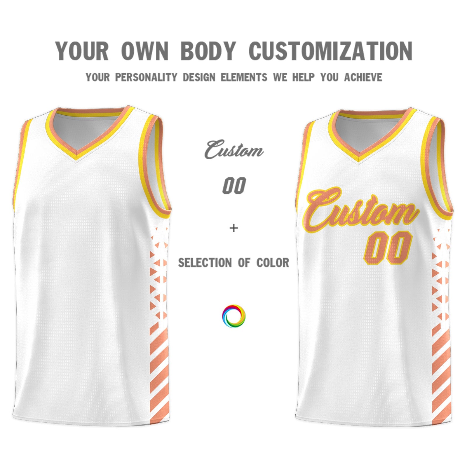 Custom White Light Orange Gold Side Diamond Shapes Stripes Basketball Jersey | For Men,Sublimation Printed,Perfect for Teams,Perfect for Coaches | KXKSHOP
