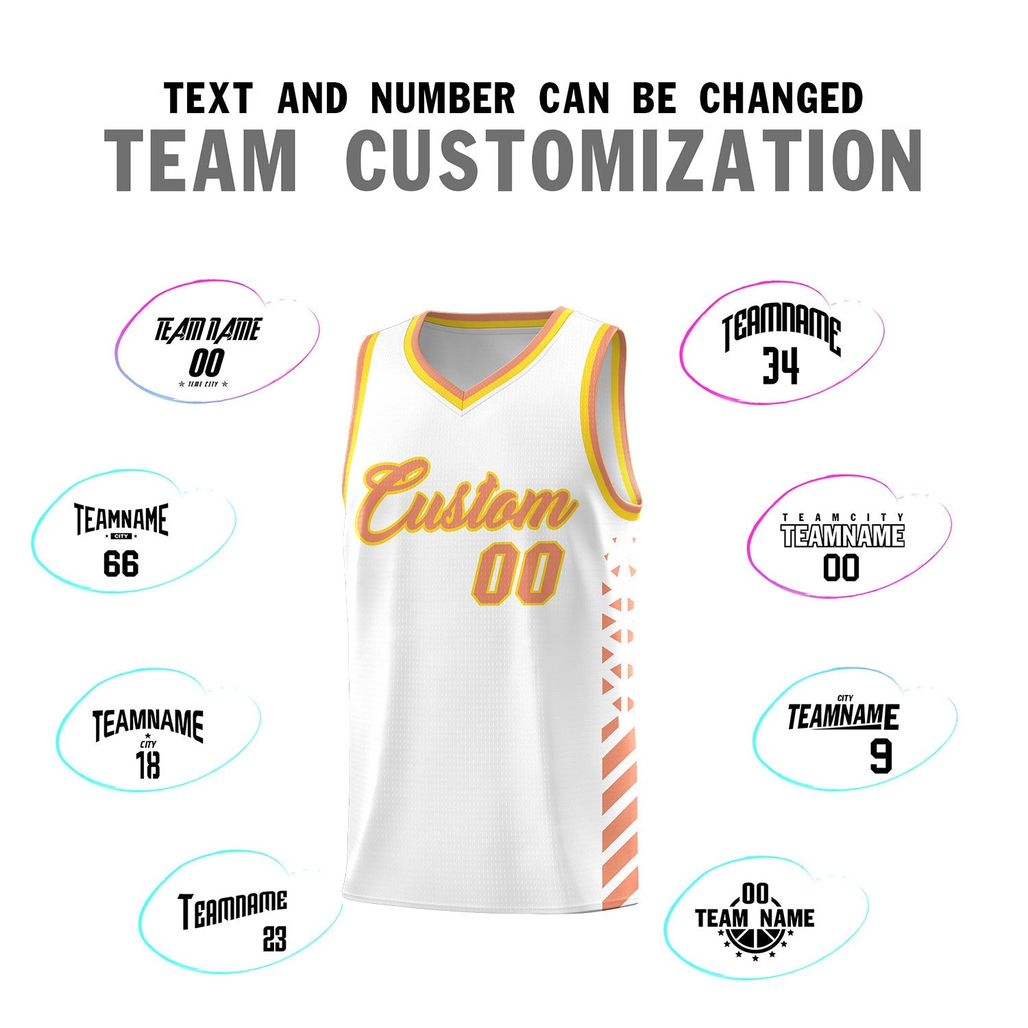 Custom White Light Orange Gold Side Diamond Shapes Stripes Basketball Jersey | For Men,Sublimation Printed,Perfect for Teams,Perfect for Coaches | KXKSHOP