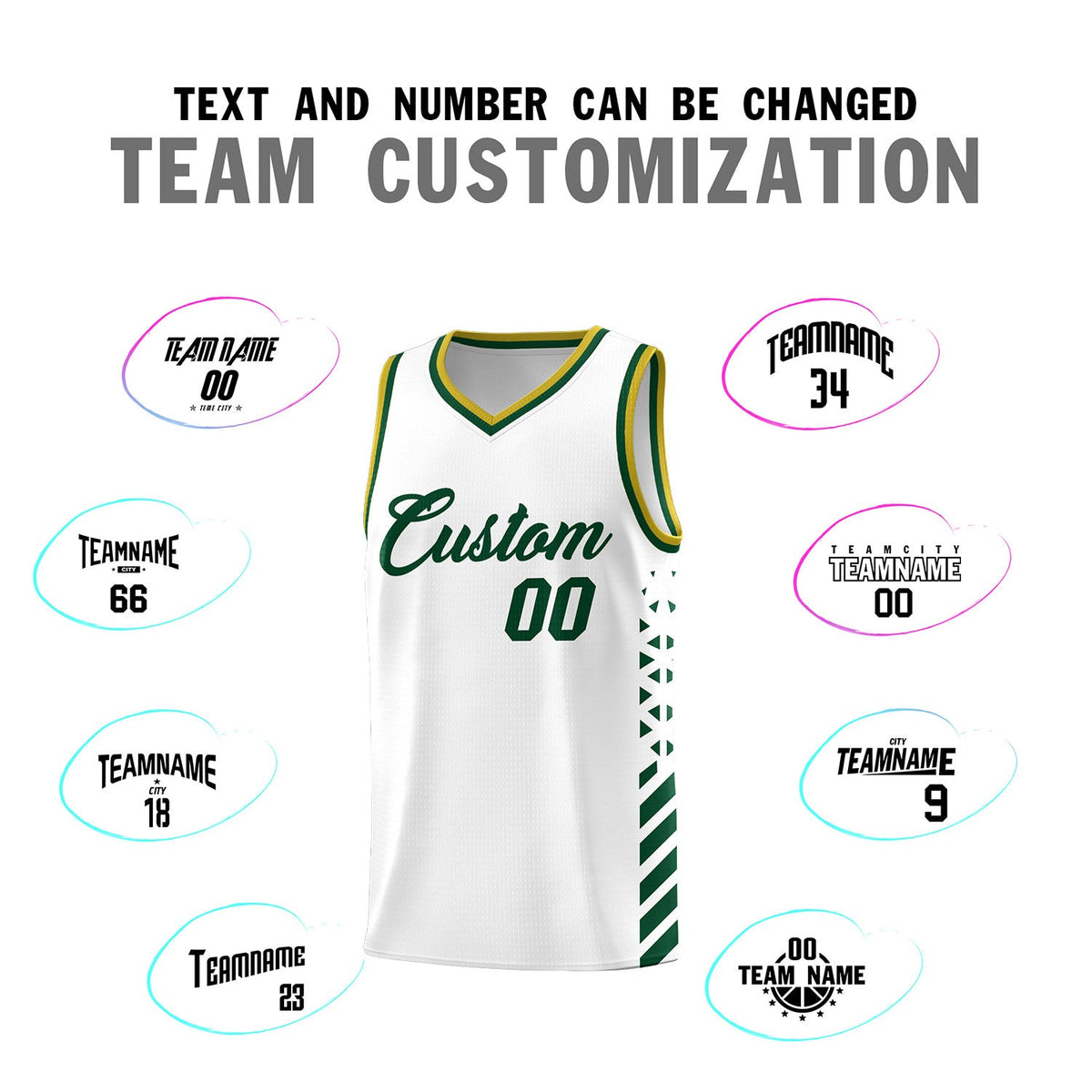 Custom White Hunter Green Old Gold Side Diamond Shapes Stripes Basketball Jersey | For Men,Sublimation Printed,Perfect for Teams,Perfect for Coaches | KXKSHOP