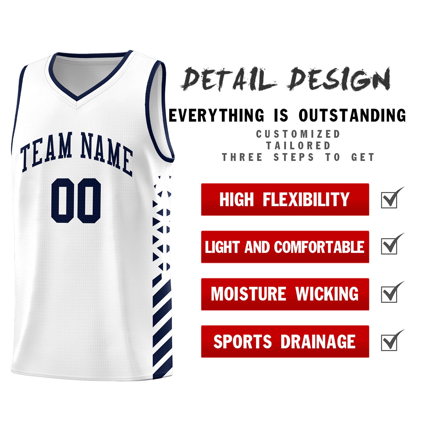 Custom White Navy Side Diamond Shapes Stripes Basketball Jersey | For Men,Sublimation Printed,Perfect for Teams,Perfect for Coaches | KXKSHOP