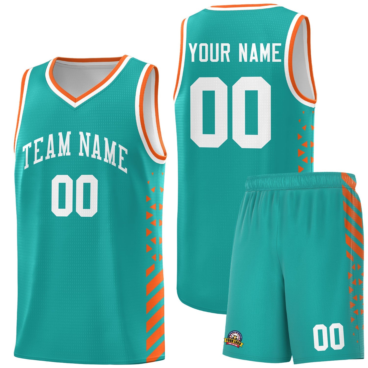 Custom Aqua Orange White Side Diamond Shapes Stripes Basketball Jersey | For Men,Sublimation Printed,Perfect for Teams,Perfect for Coaches | KXKSHOP