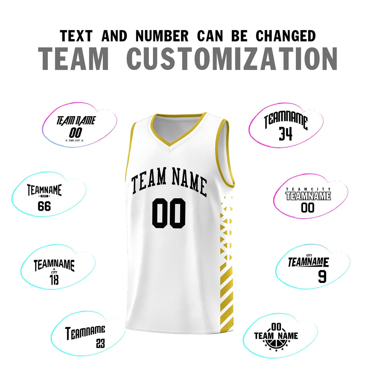 Custom White Old Gold Side Diamond Shapes Stripes Basketball Jersey | For Men,Sublimation Printed,Perfect for Teams,Perfect for Coaches | KXKSHOP