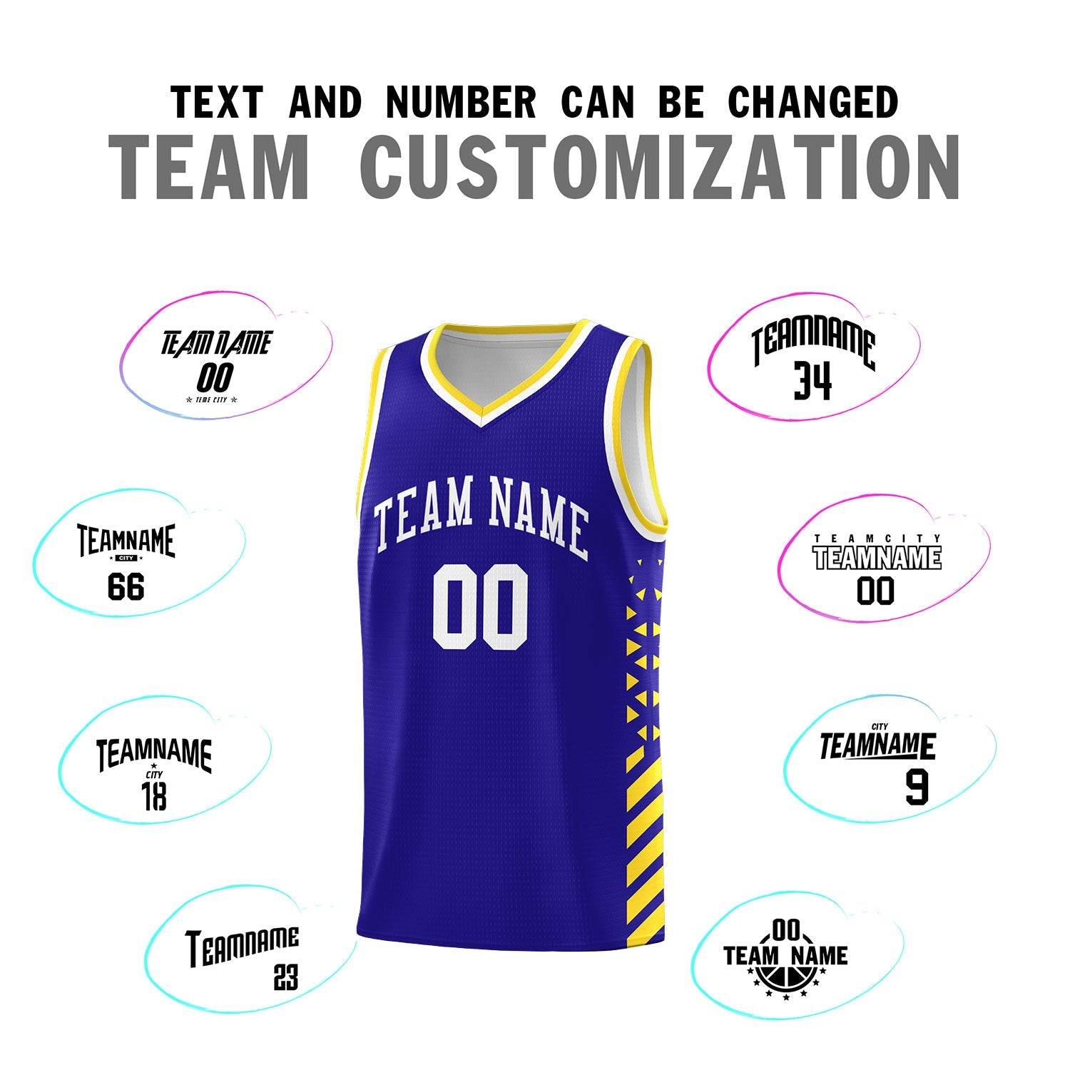 Custom Royal Blue Gold White Side Diamond Shapes Stripes Basketball Jersey | For Men,Sublimation Printed,Perfect for Teams,Perfect for Coaches | KXKSHOP