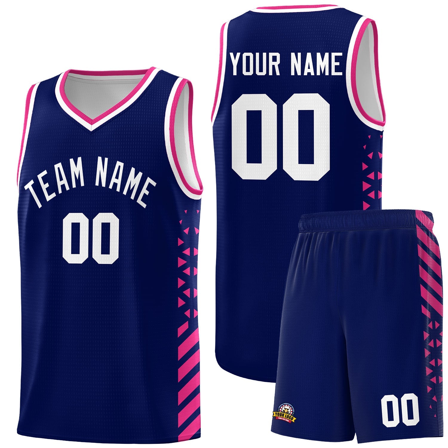 Custom Navy Rose Red White Side Diamond Shapes Stripes Basketball Jersey | For Men,Sublimation Printed,Perfect for Teams,Perfect for Coaches | KXKSHOP