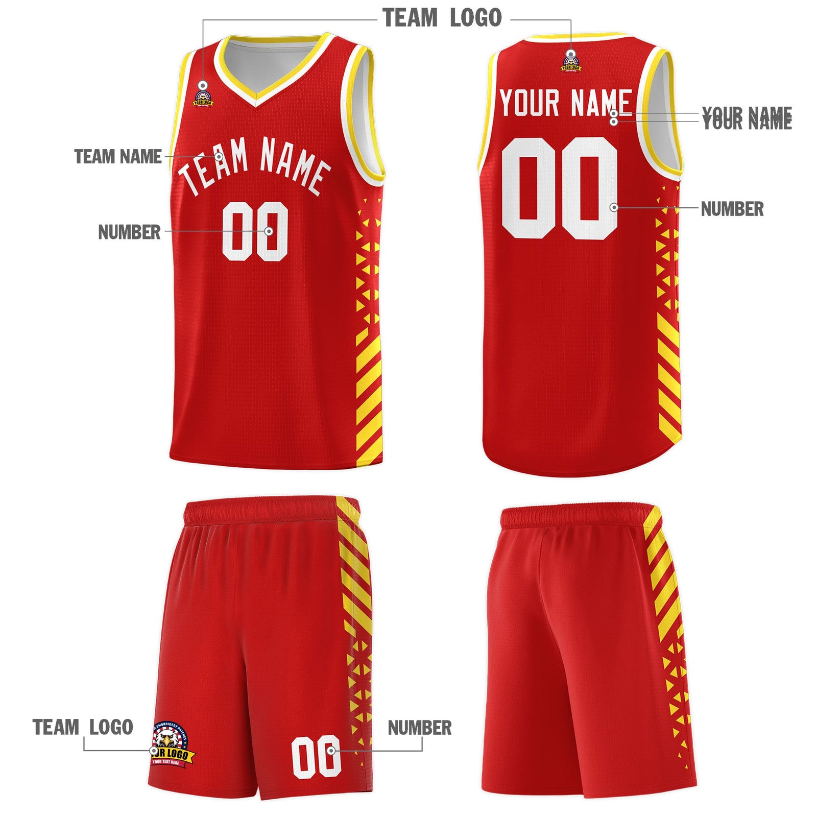 Custom Red Gold White Side Diamond Shapes Stripes Basketball Jersey | For Men,Sublimation Printed,Perfect for Teams,Perfect for Coaches | KXKSHOP