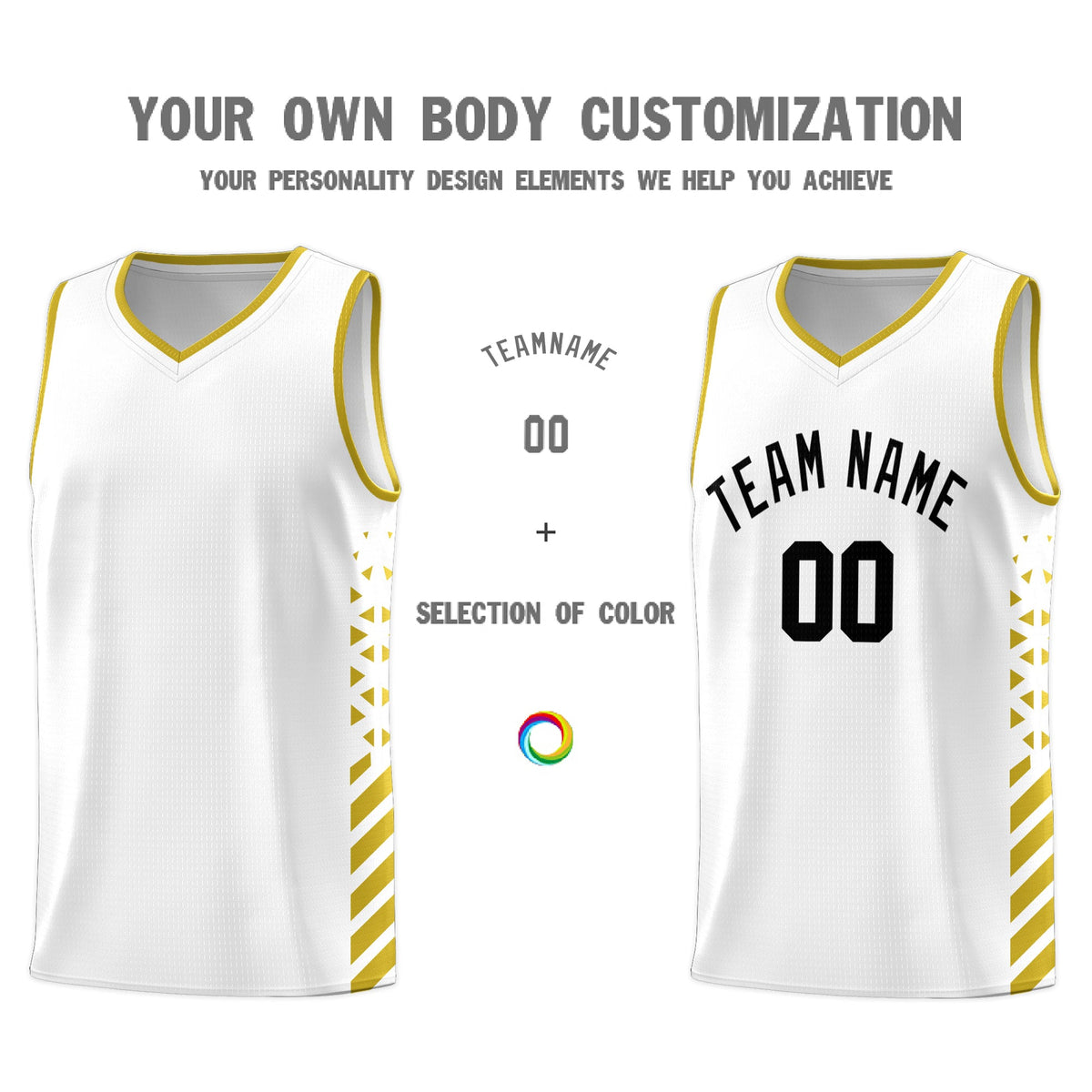 Custom White Old Gold Side Diamond Shapes Stripes Basketball Jersey | For Men,Sublimation Printed,Perfect for Teams,Perfect for Coaches | KXKSHOP