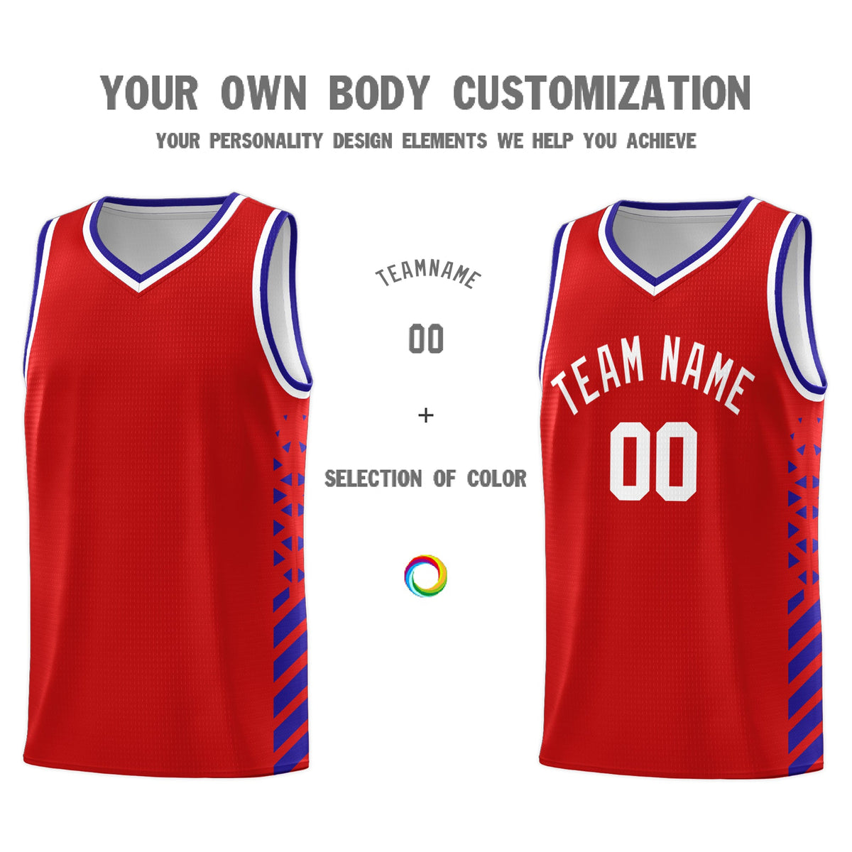 Custom Red Royal Blue White Side Diamond Shapes Stripes Basketball Jersey | For Men,Sublimation Printed,Perfect for Teams,Perfect for Coaches | KXKSHOP