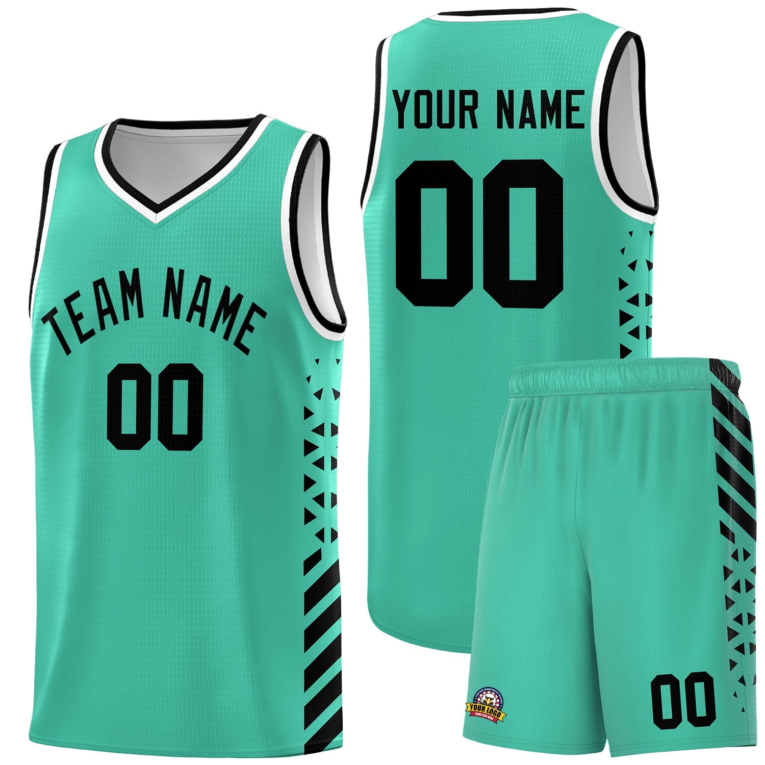 Custom Bright Green Black White Side Diamond Shapes Stripes Basketball Jersey | For Men,Sublimation Printed,Perfect for Teams,Perfect for Coaches | KXKSHOP
