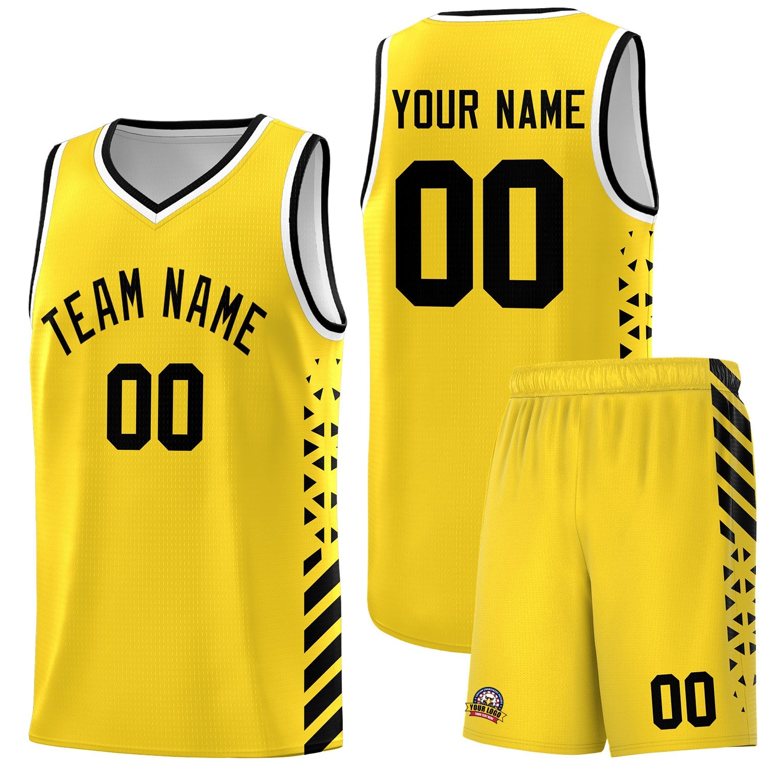 Custom Gold Black White Side Diamond Shapes Stripes Basketball Jersey | For Men,Sublimation Printed,Perfect for Teams,Perfect for Coaches | KXKSHOP
