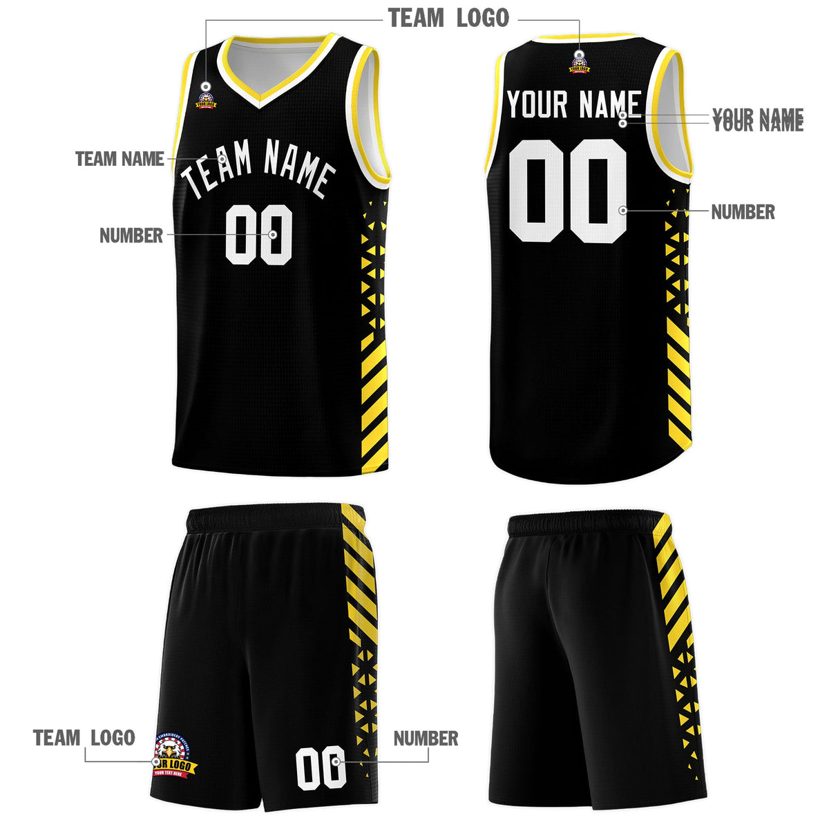 Custom Black Gold White Side Diamond Shapes Stripes Basketball Jersey | For Men,Sublimation Printed,Perfect for Teams,Perfect for Coaches | KXKSHOP