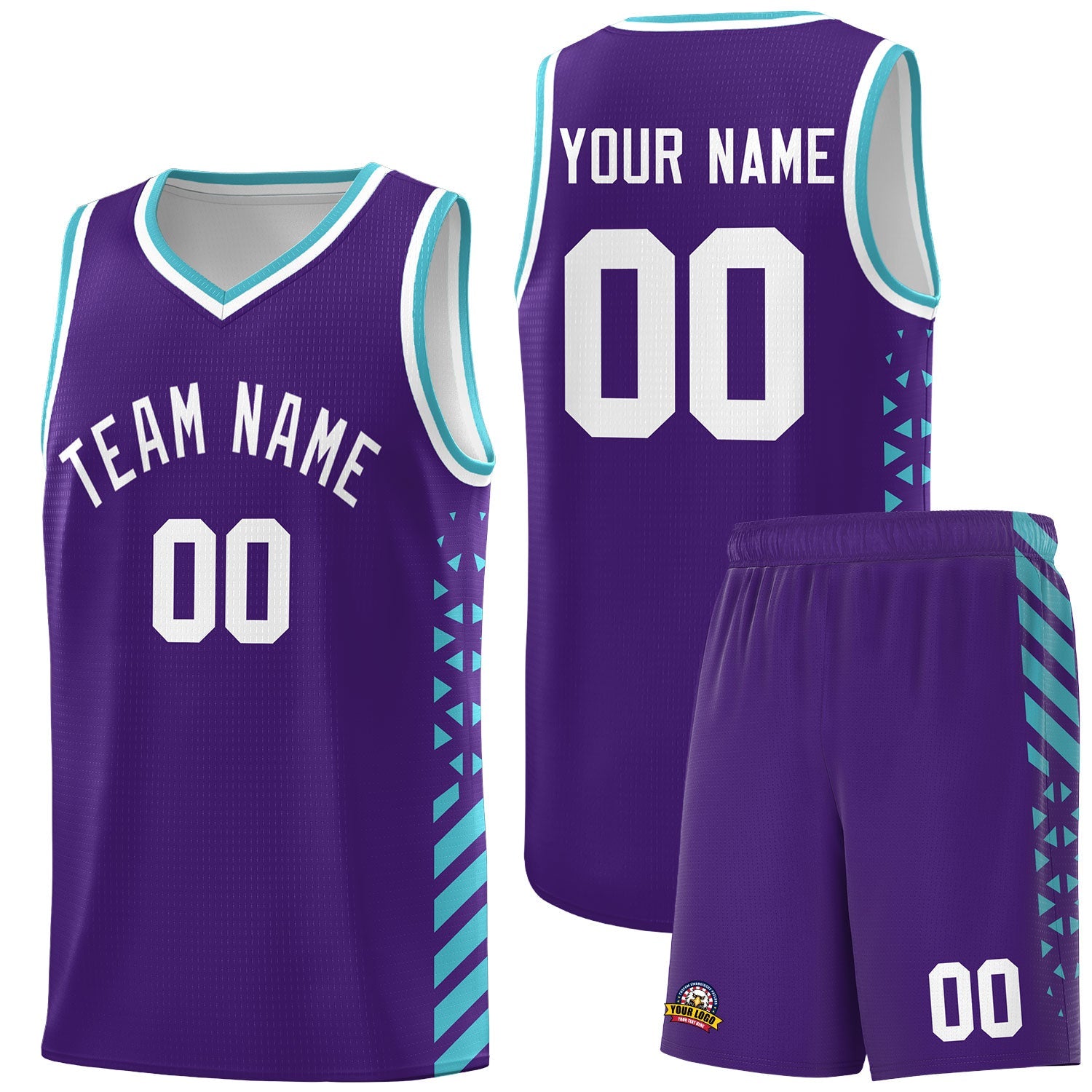 Custom Purple Sky Blue White Side Diamond Shapes Stripes Basketball Jersey | For Men,Sublimation Printed,Perfect for Teams,Perfect for Coaches | KXKSHOP