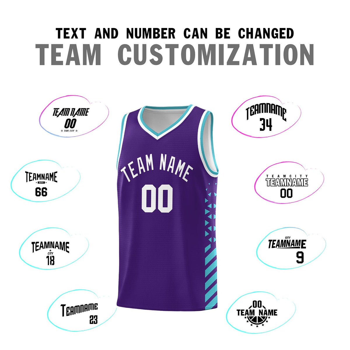 Custom Purple Sky Blue White Side Diamond Shapes Stripes Basketball Jersey | For Men,Sublimation Printed,Perfect for Teams,Perfect for Coaches | KXKSHOP