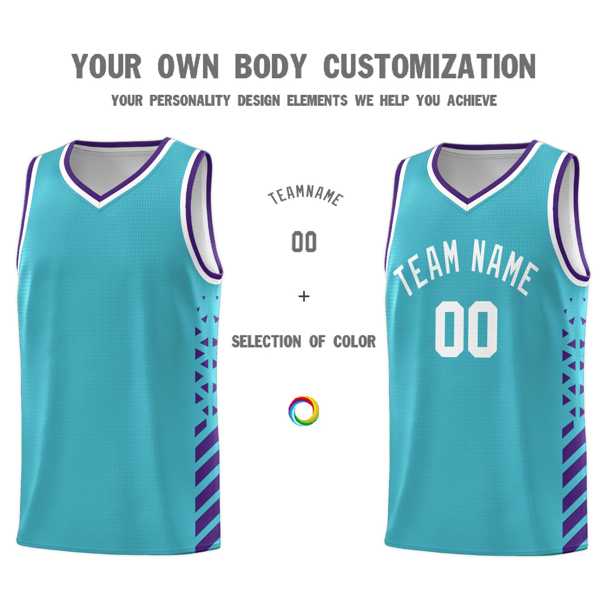 Custom Sky Blue Purple White Side Diamond Shapes Stripes Basketball Jersey | For Men,Sublimation Printed,Perfect for Teams,Perfect for Coaches | KXKSHOP
