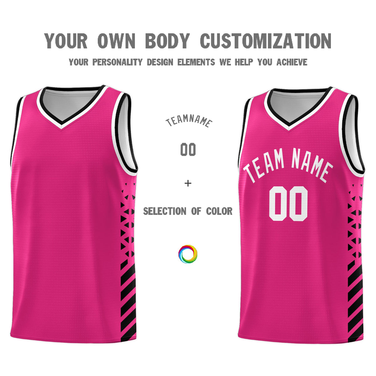 Custom Rose Red Black White Side Diamond Shapes Stripes Basketball Jersey | For Men,Sublimation Printed,Perfect for Teams,Perfect for Coaches | KXKSHOP