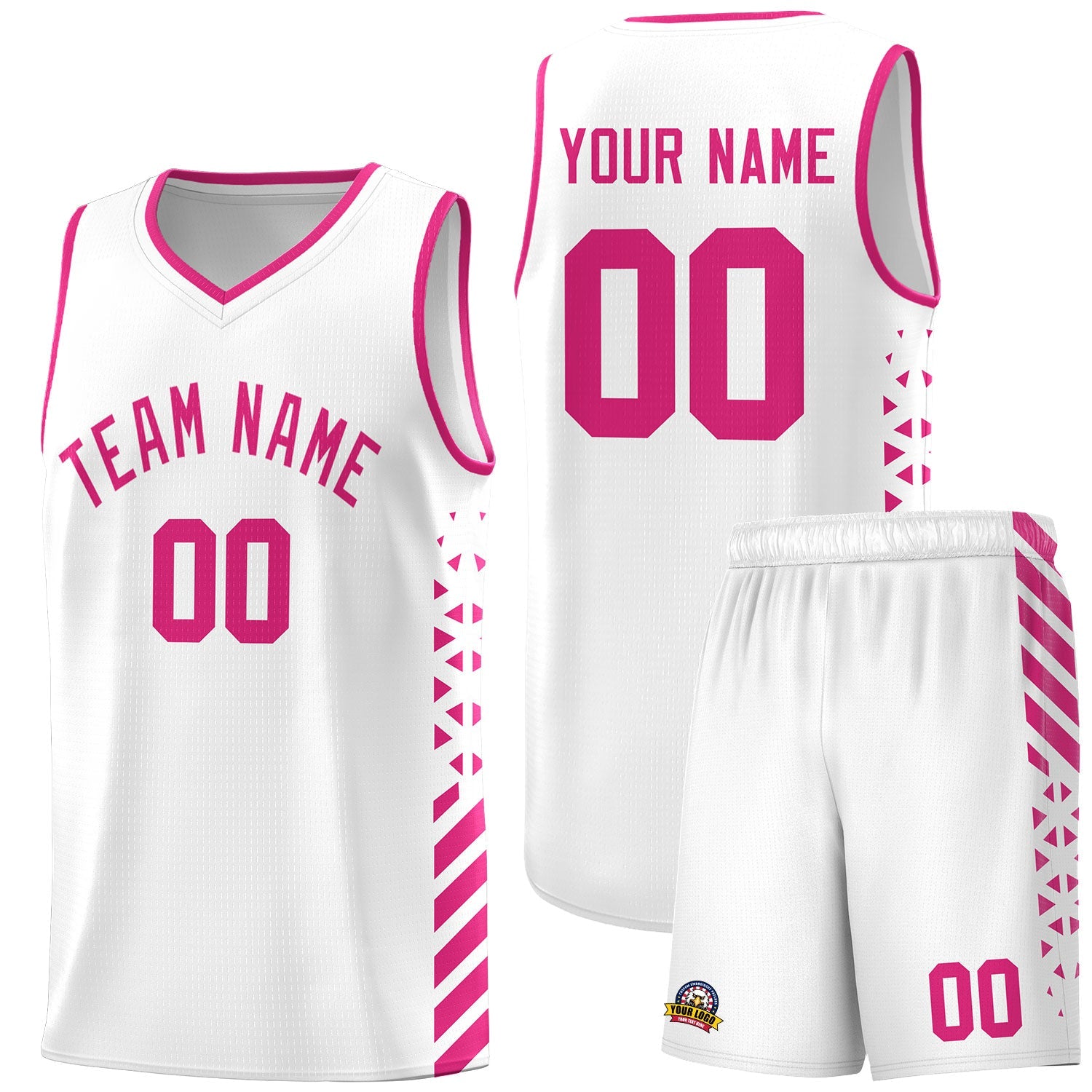 Custom White Rose Red Side Diamond Shapes Stripes Basketball Jersey | For Men,Sublimation Printed,Perfect for Teams,Perfect for Coaches | KXKSHOP