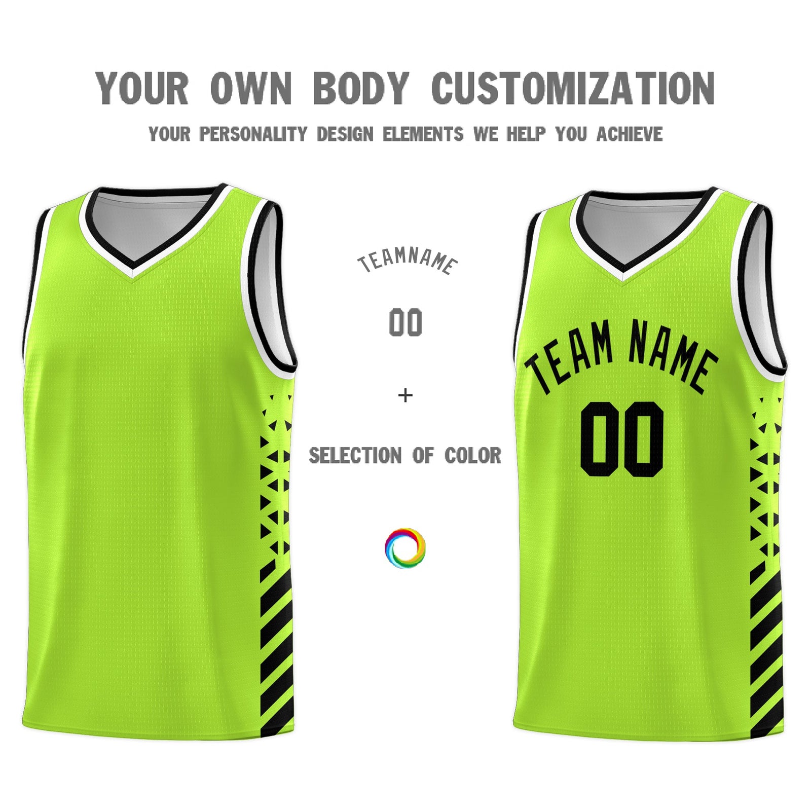 Custom Neon Green Black White Side Diamond Shapes Stripes Basketball Jersey | For Men,Sublimation Printed,Perfect for Teams,Perfect for Coaches | KXKSHOP