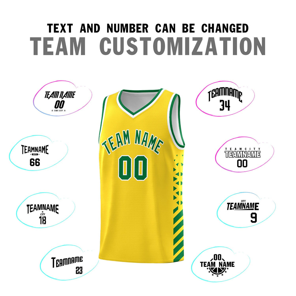 Custom Gold Kelly Green White Side Diamond Shapes Stripes Basketball Jersey | For Men,Sublimation Printed,Perfect for Teams,Perfect for Coaches | KXKSHOP