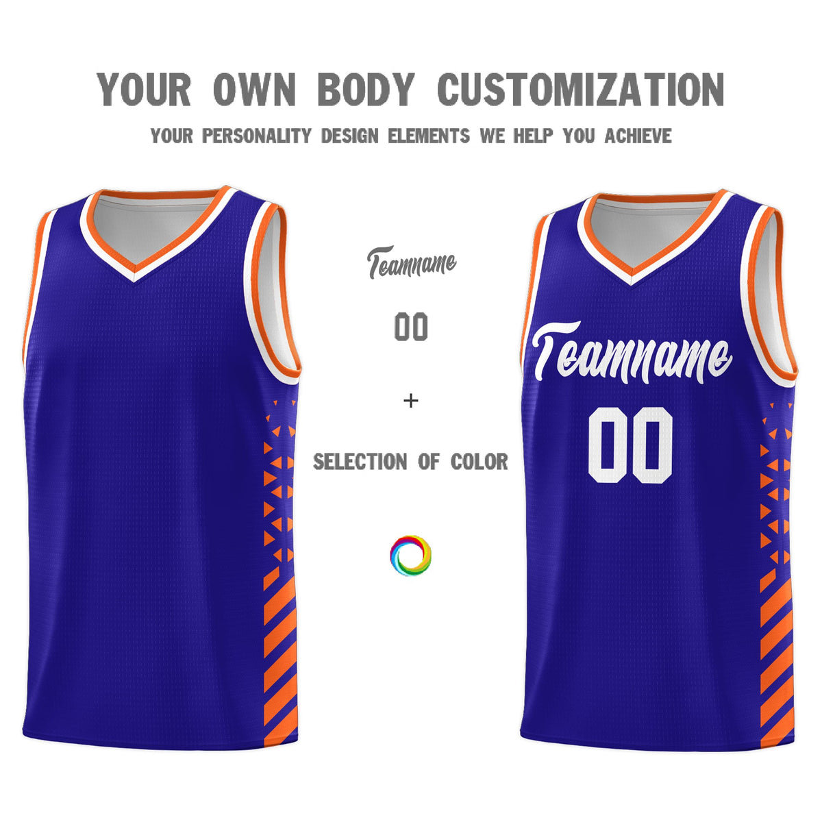 Custom Royal Blue Orange White Side Diamond Shapes Stripes Basketball Jersey | For Men,Sublimation Printed,Perfect for Teams,Perfect for Coaches | KXKSHOP