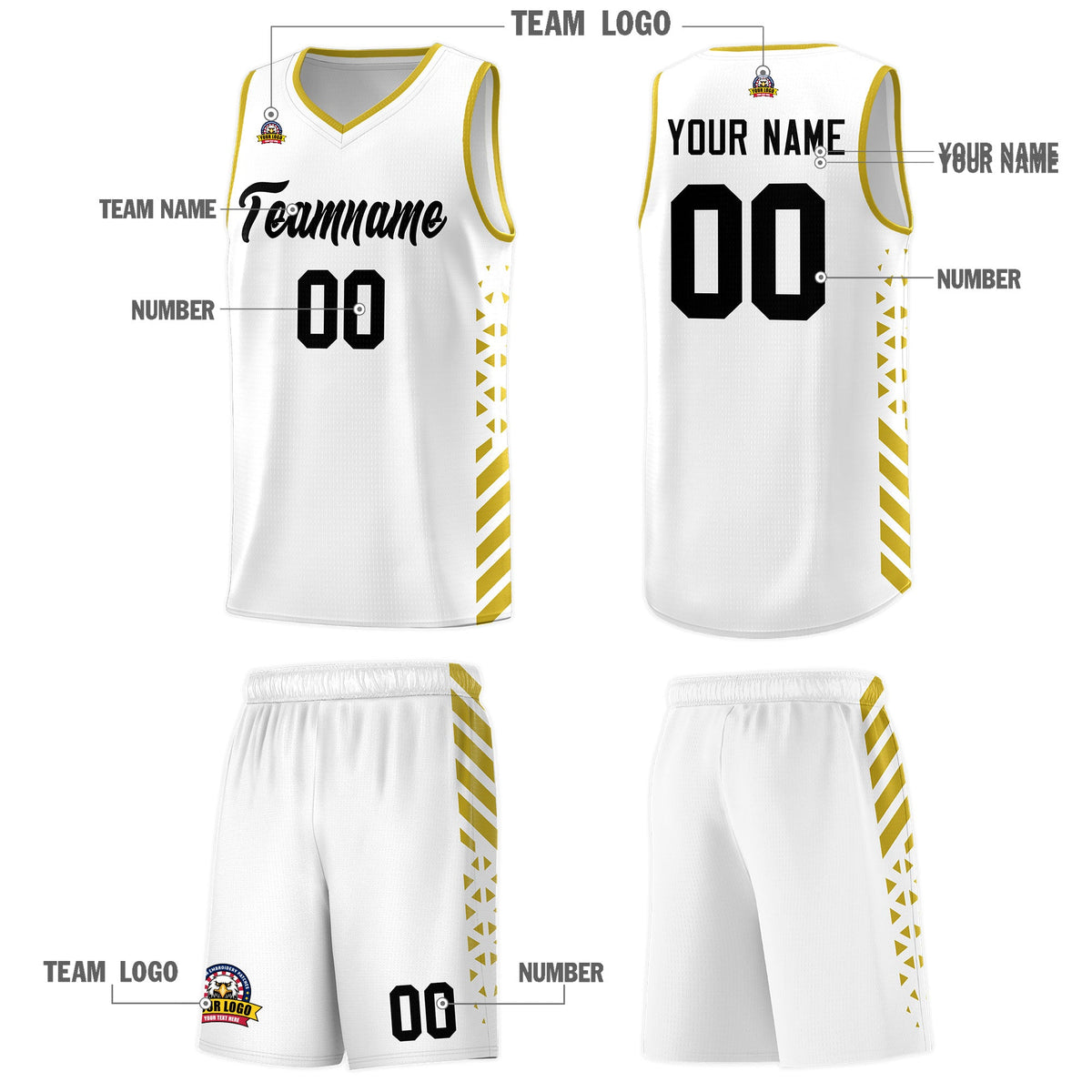 Custom White Old Gold Side Diamond Shapes Stripes Basketball Jersey | For Men,Sublimation Printed,Perfect for Teams,Perfect for Coaches | KXKSHOP