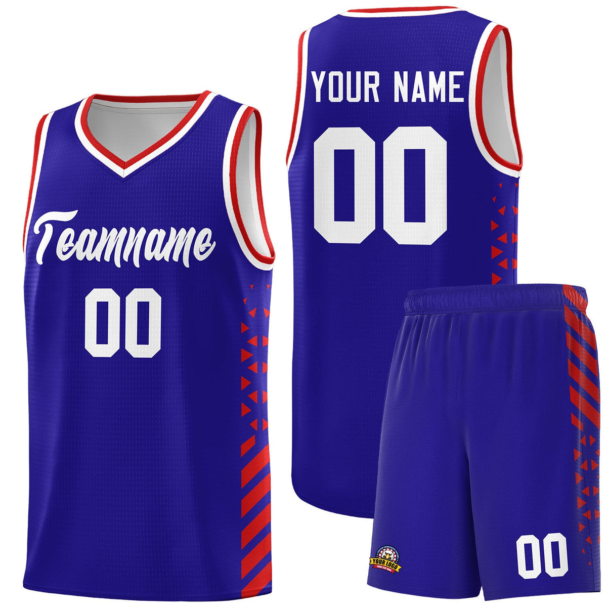 Custom Royal Blue Red White Side Diamond Shapes Stripes Basketball Jersey | For Men,Sublimation Printed,Perfect for Teams,Perfect for Coaches | KXKSHOP