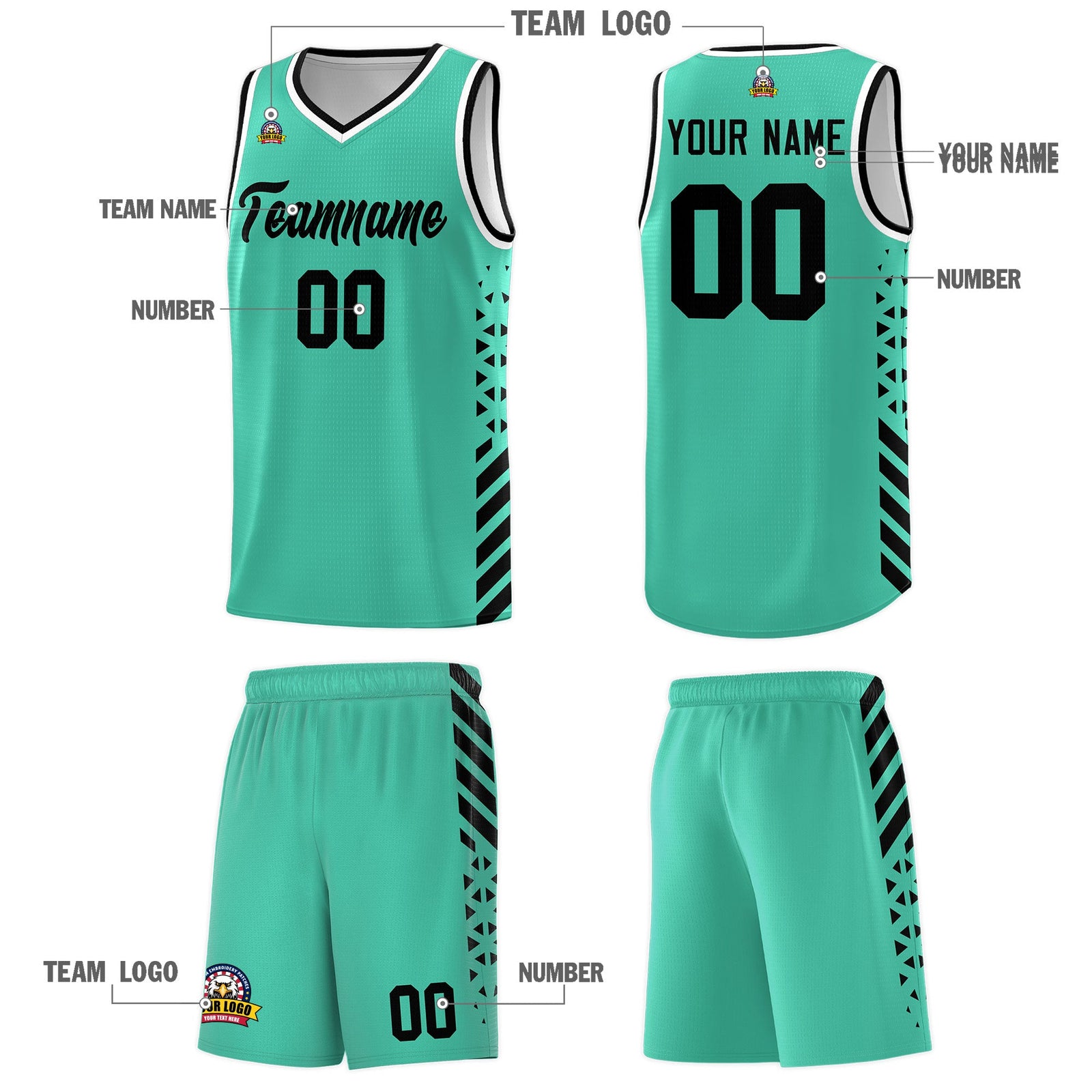 Custom Bright Green Black White Side Diamond Shapes Stripes Basketball Jersey | For Men,Sublimation Printed,Perfect for Teams,Perfect for Coaches | KXKSHOP