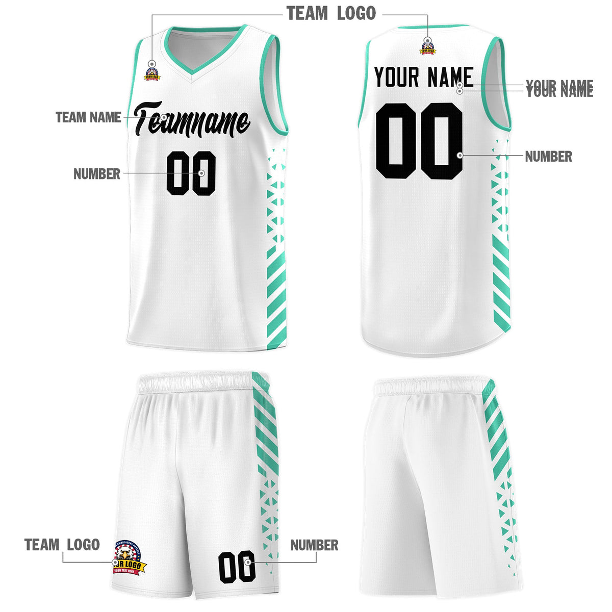 Custom White Bright Green Side Diamond Shapes Stripes Basketball Jersey | For Men,Sublimation Printed,Perfect for Teams,Perfect for Coaches | KXKSHOP