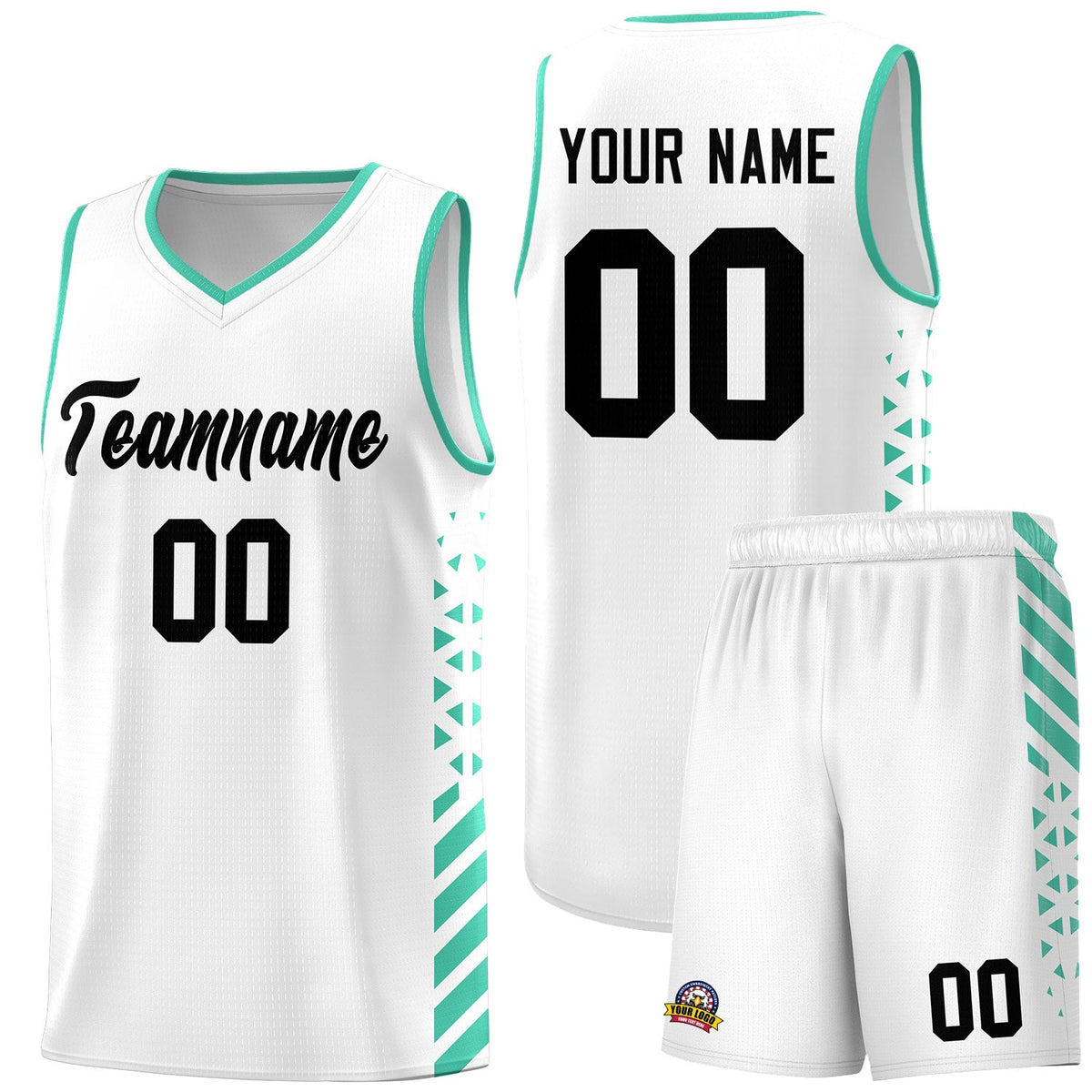Custom White Bright Green Side Diamond Shapes Stripes Basketball Jersey | For Men,Sublimation Printed,Perfect for Teams,Perfect for Coaches | KXKSHOP