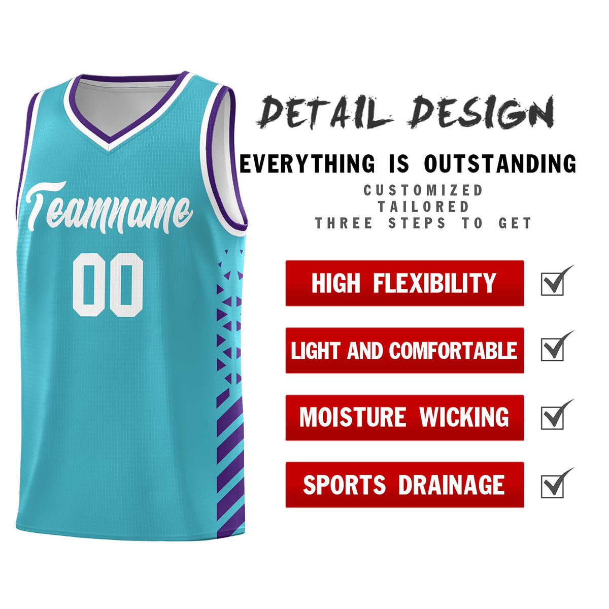 Custom Sky Blue Purple White Side Diamond Shapes Stripes Basketball Jersey | For Men,Sublimation Printed,Perfect for Teams,Perfect for Coaches | KXKSHOP