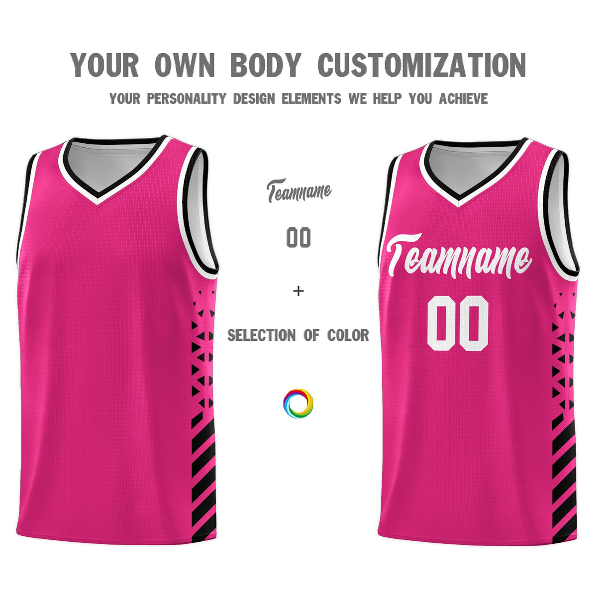 Custom Rose Red Black White Side Diamond Shapes Stripes Basketball Jersey | For Men,Sublimation Printed,Perfect for Teams,Perfect for Coaches | KXKSHOP