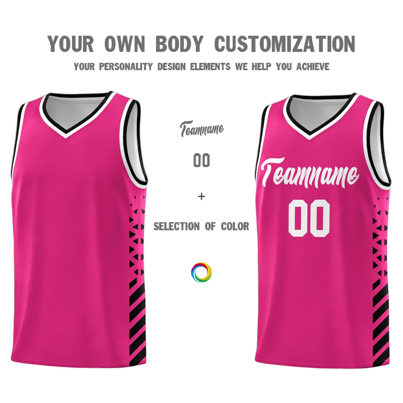 Custom Rose Red Black White Side Diamond Shapes Stripes Basketball Jersey | For Men,Sublimation Printed,Perfect for Teams,Perfect for Coaches | KXKSHOP
