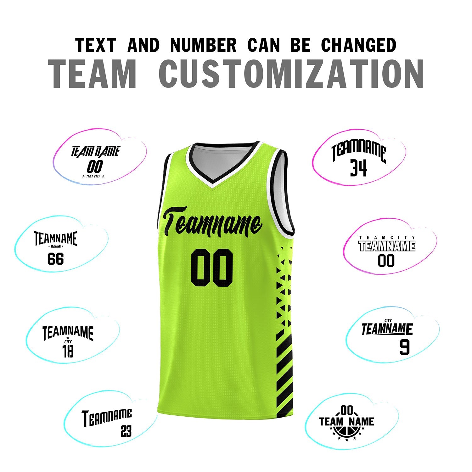 Custom Neon Green Black White Side Diamond Shapes Stripes Basketball Jersey | For Men,Sublimation Printed,Perfect for Teams,Perfect for Coaches | KXKSHOP