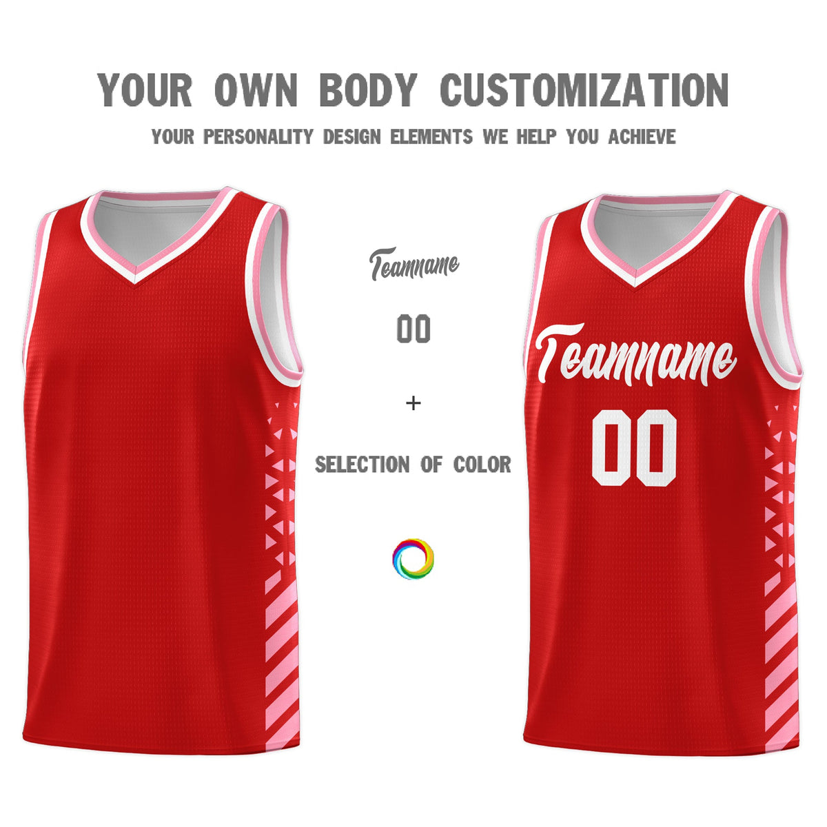 Custom Red Light Pink White Side Diamond Shapes Stripes Basketball Jersey | For Men,Sublimation Printed,Perfect for Teams,Perfect for Coaches | KXKSHOP