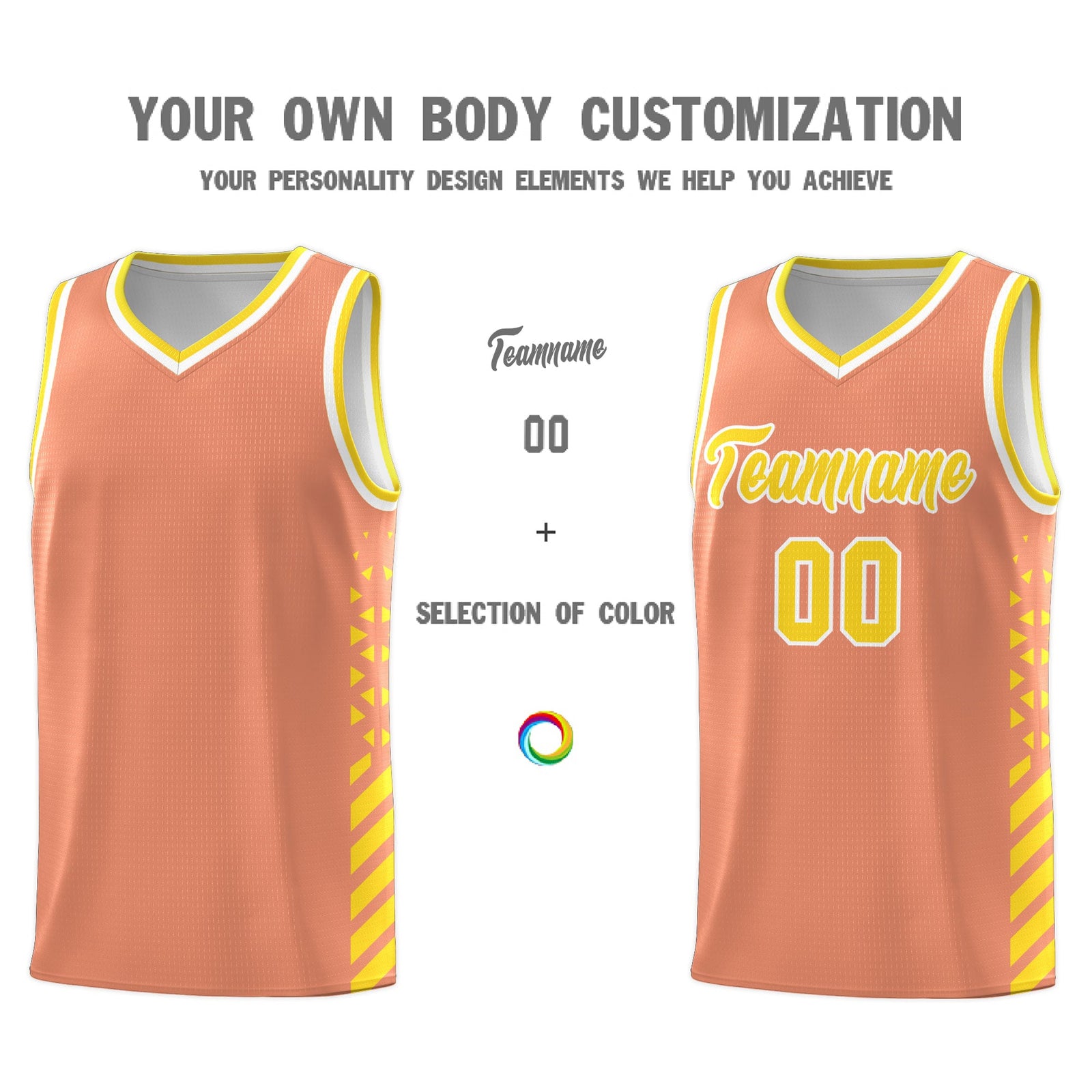 Custom Light Orange Gold White Side Diamond Shapes Stripes Basketball Jersey | For Men,Sublimation Printed,Perfect for Teams,Perfect for Coaches | KXKSHOP