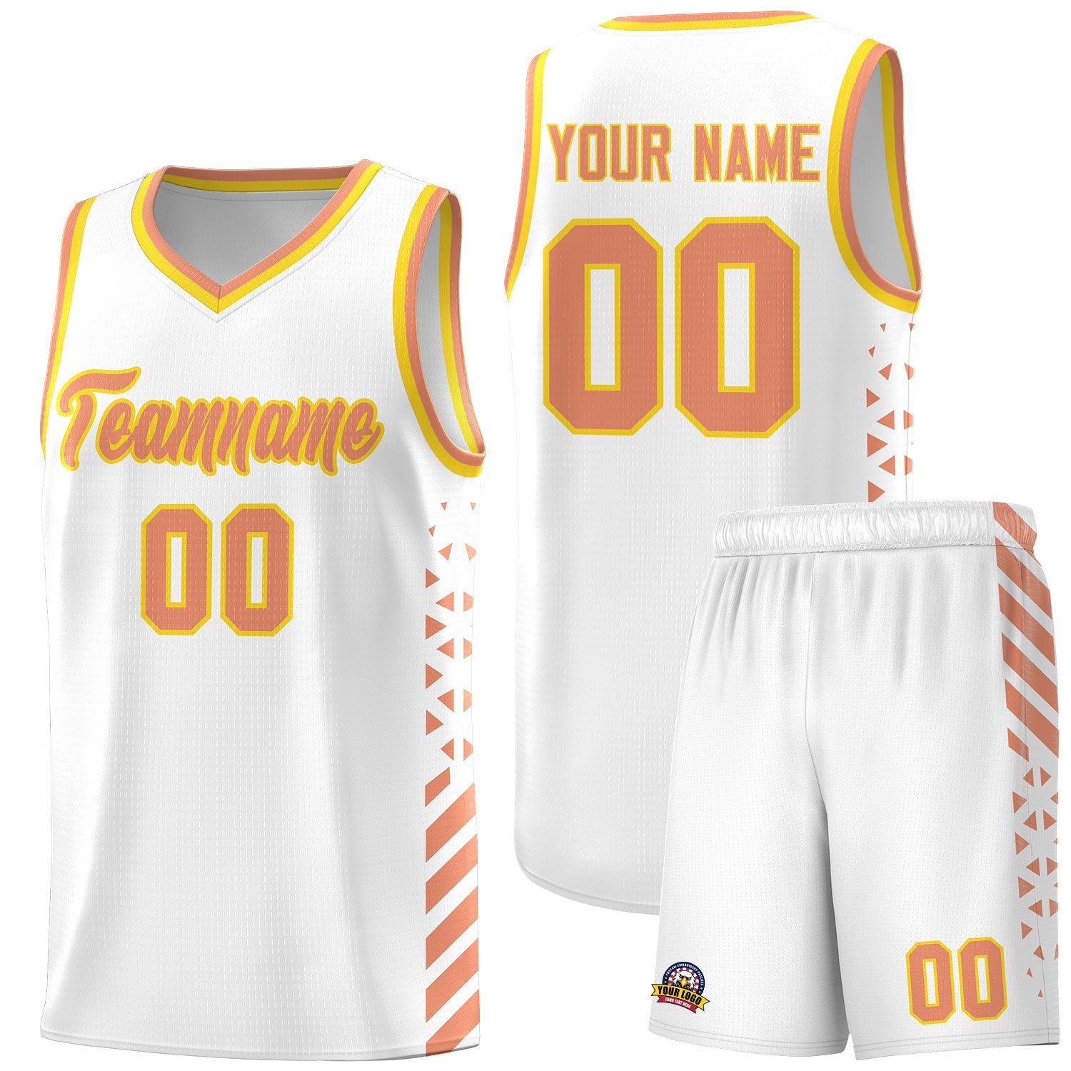 Custom White Light Orange Gold Side Diamond Shapes Stripes Basketball Jersey | For Men,Sublimation Printed,Perfect for Teams,Perfect for Coaches | KXKSHOP
