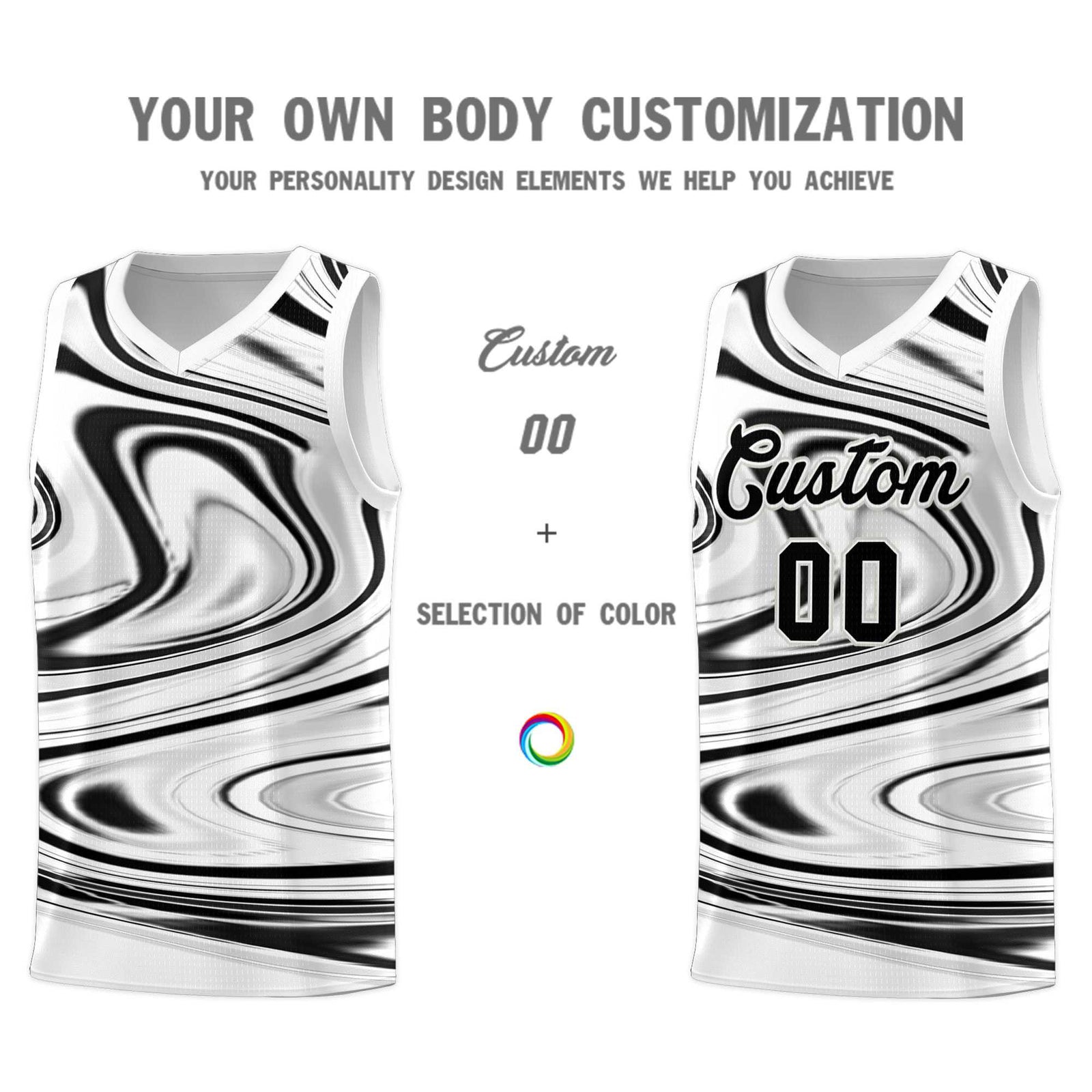 Custom White Black Graffiti Pattern Fluids Style Sports Uniform Basketball Jersey Sets